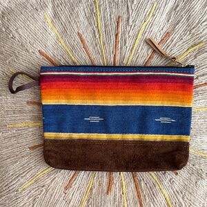Handmade Authentic Pendleton Serape & Suede Colorful Striped Clutch